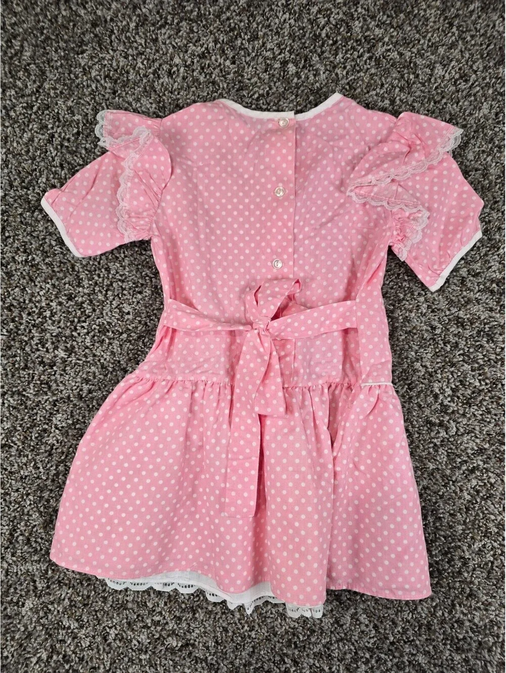 Vtg 1960s Girls Sz 6 Fashionland Dress White Pink Polka Dot Riffle Lace Pageant
